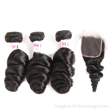 Natural Wet And Wavy Curly Brazilian Virgin Remy Human Hair Weave With Silk Base Lace Closure Free Part
